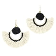 thumbnail image 1 of AeraVida Stylish Fan Shaped Natural Tassels with Black Accents Brass Dangle Earrings, 1 of 4