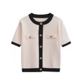 thumbnail image 2 of TRAF-Chaqueta de punto para mujer, suéter clásico de manga corta con cuello redondo y una hilera de botones, moda informal, Tops, verano 2024, 2 of 5