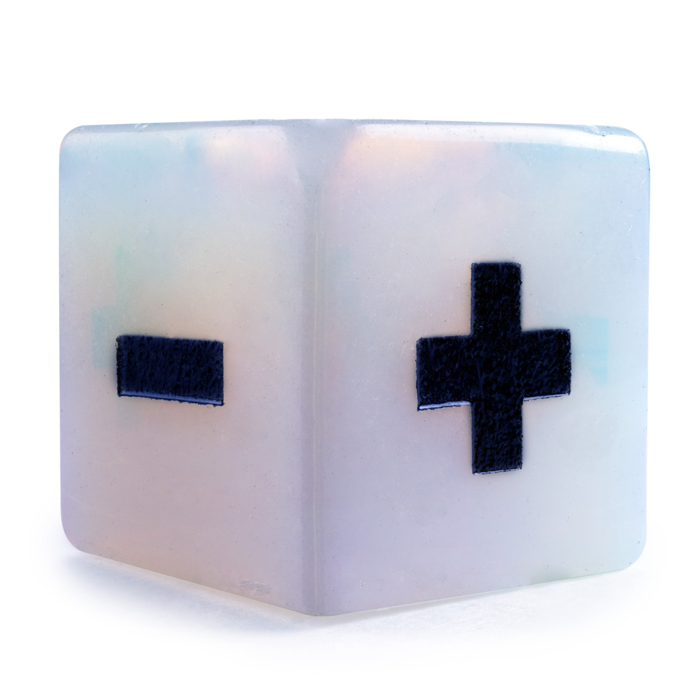 Wiz Dice Stone Fudge Dice - Polyhedral Dice Set with a Dice Bag for Tabletop RPG Adventure Games - Handmade D6 Dice with Plus, Minus and Blank Faces for Fudge RPG Systems - Opalite - 16mm - 4 ct - image 5 of 5