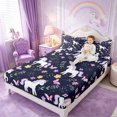 thumbnail image 3 of Manfei Cartoon Unicorn Queen Sheets 4 Pieces,Cute Floral Butterfly Queen Sheet Sets,1 Flat Sheet,1 Fitted Sheet and 2 Pillowcases, 3 of 6