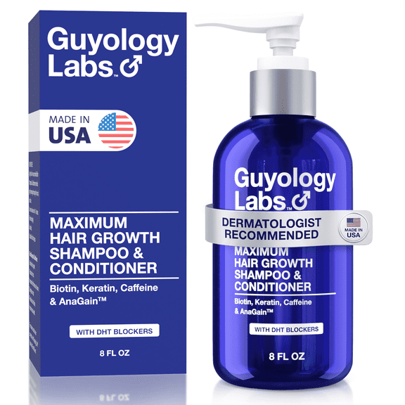 Hair Growth Shampoo and Conditioner for Men and Women DHT Blocker for Hair Loss and Regrowth Thickening Thinning Hair 2percent AnaGain™, Biotin and Caffeine Minoxidil Compatible by Guyology Labs