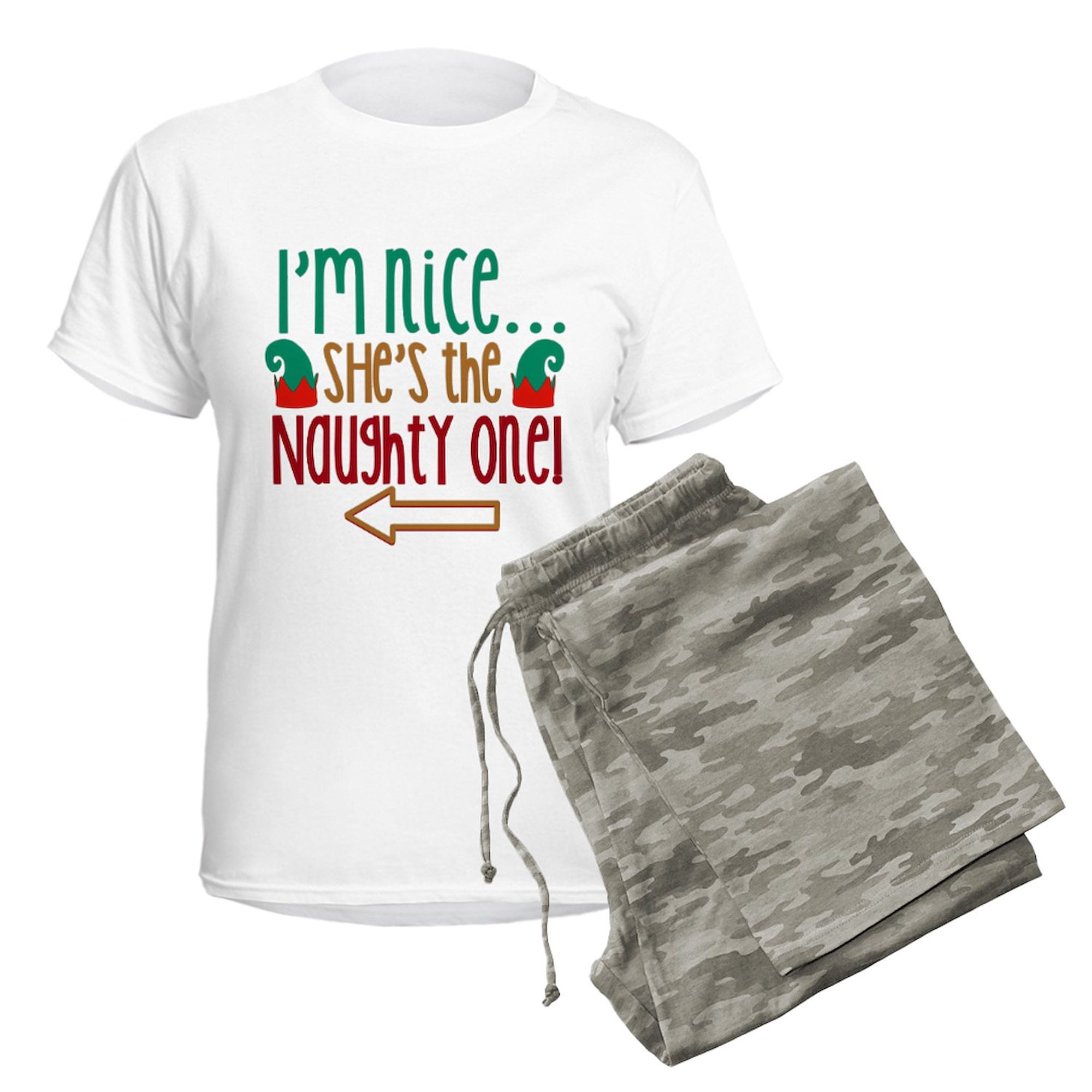 CafePress - Im Nice She's Naughty Elf Hat Women's Light Pajama - Women's Short Sleeve Print T-Shirt and Pants Light Cotton Pajama Set