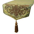 thumbnail image 1 of The HomeCentric Zardozi & Tassels 14 x 108 in. Decorative Table Runner - Gold - Victorian Style - Silk - Damsak Pattern - Table Runner, 1 of 3