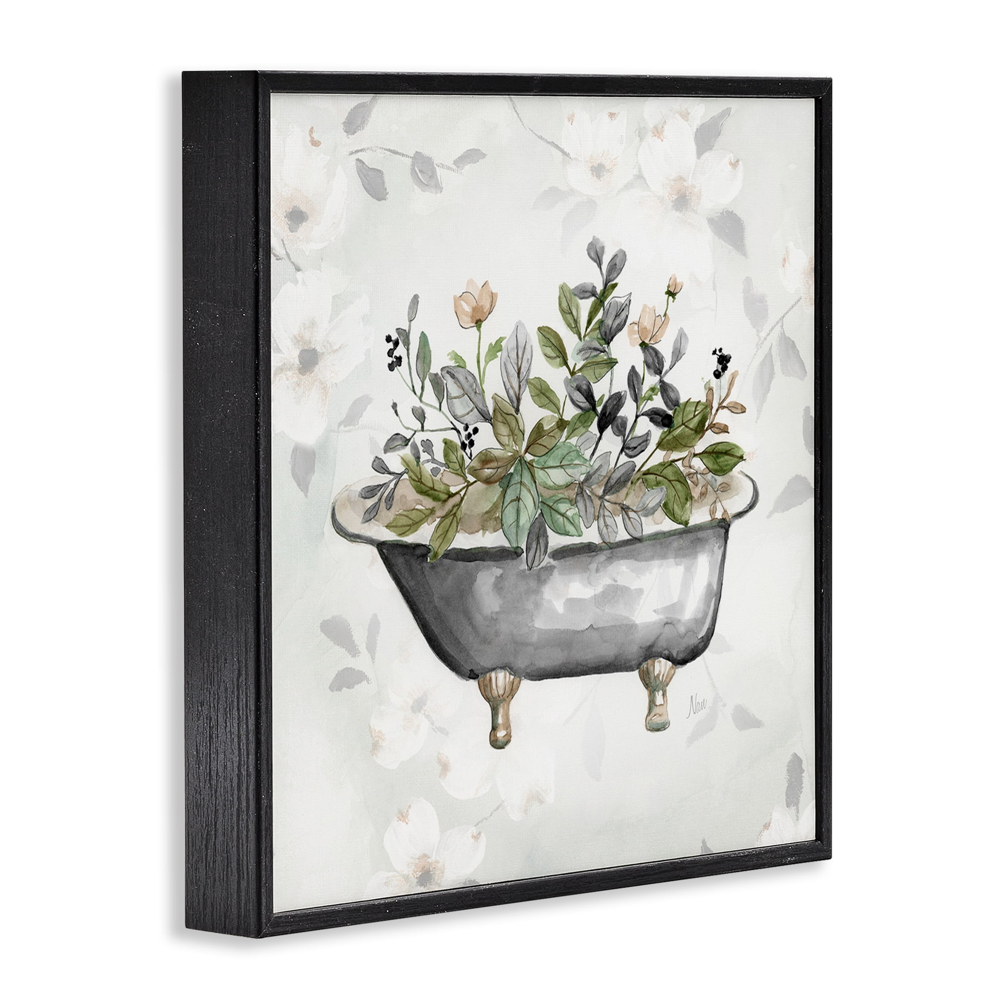 Stupell Industries Leaf Patterned Tub Typography Painting Black Framed Art Print Wall Art, 12 x 12