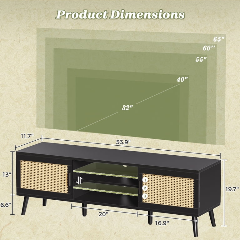 Amadwell Rattan TV Stand for 65" TVs, Black photo 2
