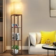 thumbnail image 4 of OUTON OUTON Floor Lamp with Shelves, 3 Color Temperature with Linenshade, Dimmable with Remote & Pull Chain Switch Control for Living Room, Bedroom-Brown, 4 of 8