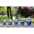 thumbnail image 2 of Ancient Chinese Style Blue and White Porcelain Peacock Pattern Helmet-shaped Temple Jar. Peacock Pattern Medium-Large, 2 of 7