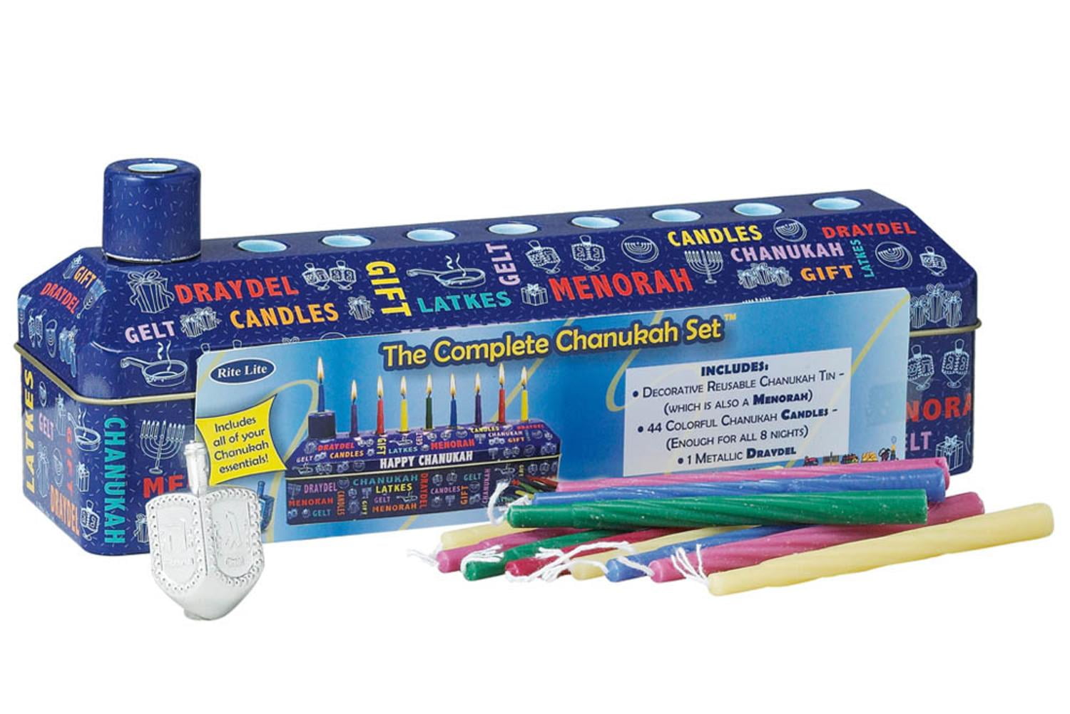 46pc Complete Hanukkah Tin Kit Menorah, Candles and Dreidel by Rite Lite