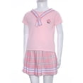 thumbnail image 5 of Haitryli Kids Girls Japanese Sailor Anime JK School Uniform Outfit Short Sleeve T Shirt with Plaid Skirt Set Pink 5-6, 5 of 7