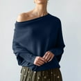 thumbnail image 2 of Aboser Batwing Long Sleeve Sweater Women Slouchy Off the Shoulder Jumper Tops Comfy Soft Cotton Knit Sweaters Loose Fit Solid Color Pullover Knitwear Navy Free Size, 2 of 7