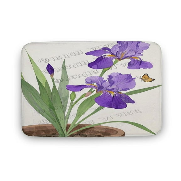 Purple Iris Bathroom Rug - Non-Slip Soft Bath Mat for Tub, 16" x 24"
