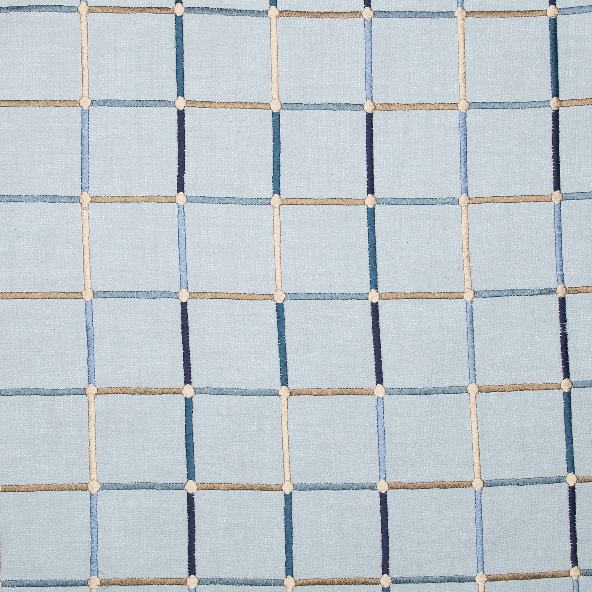Ox Bay and Stacy Garcia 24" x 24" Light Blue Checkered Embroidered Cotton Blend Adult Decorative Throw Pillow Cover