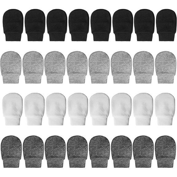 16 Pairs Newborn Baby Cotton Mittens, Soft No Scratch Mittens Unisex Baby Gloves Infant Toddler Mitts Set for 0-6 Months Baby Boys and Girls (4 Colors)