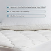 Yatas Bedding Wool Mattress Protector, Mattress Cover with 100% Cotton Cover & Special Certificated Wool Filling, Bed Cover and Protector, Ecru (Twin Size - 18 Depth)