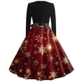 thumbnail image 4 of Christmas Dresses for Women Long Sleeve Flare Dress with Merry Christmas Print for Hollow Party Casual Square Collar Dresses,Gold,XL, 4 of 4