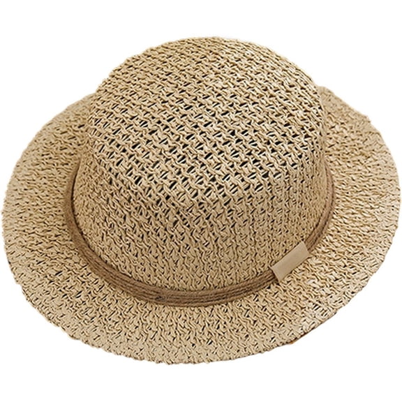 Slccxzc Straw Hollow Out Hat Woven Summer Beach Wide Brim Sun Hat Breathable Panama Cap Casual UV Protection Travel Hat
