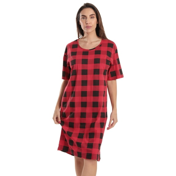 Just Love Short Sleeve Nightgown Sleep Dress for Women Sleepwear (Red Black Buffalo Plaid Without Buttons, 4X)