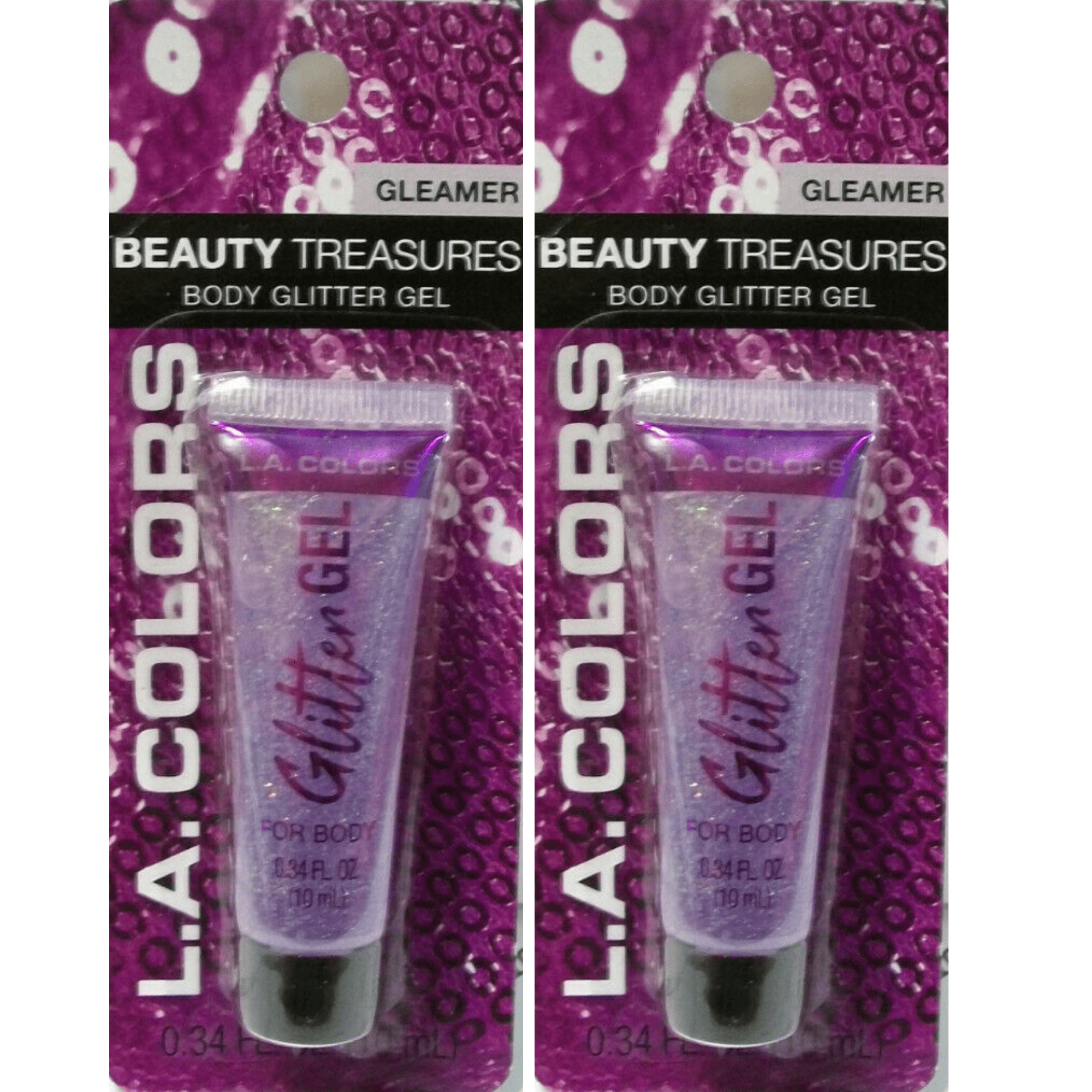 2 Pack L.A. Colors Gleamer Beauty Treasures Body Glitter Gel Purple 0.