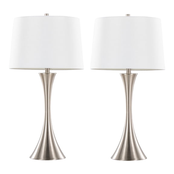Noaman Lenuxe 29" Contemporary Metal Table Lamp Set of 2, Brushed Nickel with White Textured Linen Shade, 3-Way Rotary Switch, Requires 2x100W Bulbs (Not Included)