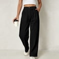 thumbnail image 3 of Atkumj Cotton Linen Pants for Women with Pockets High Waist Button Straight Leg Trouser Pants Casual Solid Color Women Baggy Pants for Everyday Outfit S, 3 of 7