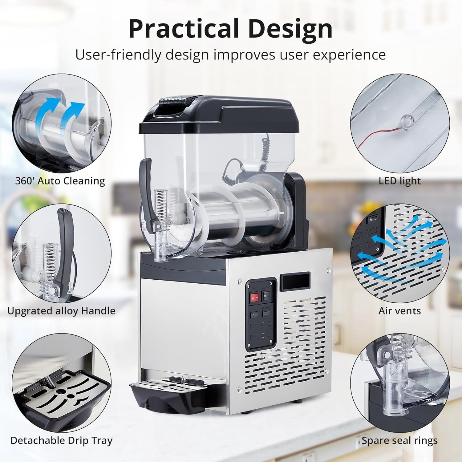 Commercial Slushy Machine, 12L/3.2 Gal Frozen Margarita Machine Smoothie, Self-Cleaning, 500W Stainless Steel Slushie Machine for Snow Melts, Cocktails, Homes, Coffee Shops, Restaurants