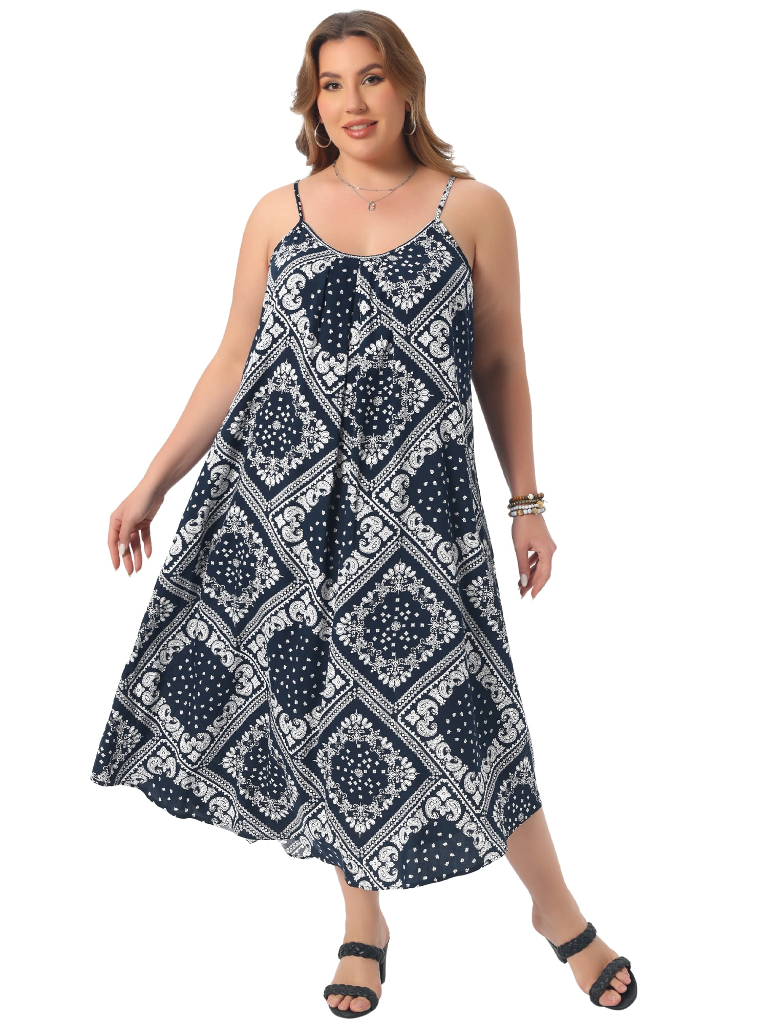 DARING DIVA Plus Women's Size Bohemian Spaghetti Straps Long Dress 3X Dark Blue
