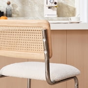 Zesthouse 26 Rattan Counter Height Bar Stools Set of 2, Boucle Upholstered Barstools with Cane Back and Chrome Base, Mid Century Counter Height Chairs for Kitchen Island, White