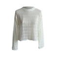 thumbnail image 3 of hirigin Women's Round Neck Knitwear Long Sleeve Solid Color Hollow Simple Pullover Lightweight Sweater Sunscreen Blouse, 3 of 6