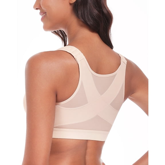 Exerin Women's Back Support Front Closure Bra Full Coverage Non Padded Wirefree(Beige,36C)