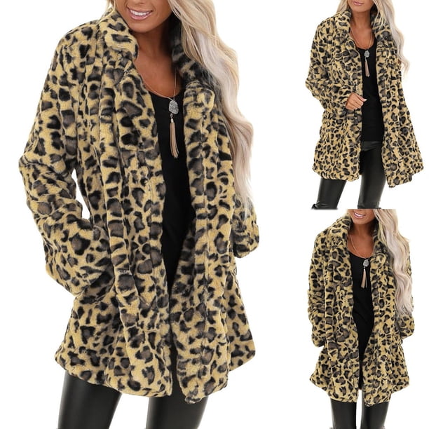 Pntutb - Abrigo largo para mujer con bolsillo de imitación de leopardo, cálido, cálido, para invierno Pntutb Pntutb-4581