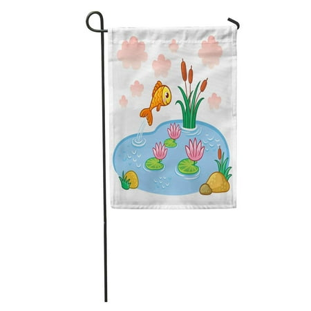 LADDKE Blue Duck Fish Jumps Into The Pond Lake and Green Garden Flag Decorative Flag House Banner 12x18 (Best Fish For Duck Pond)
