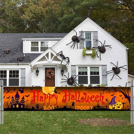 Extra Large Happy Halloween Banner Outdoor, Halloween Yard Sign Banner Decorations Funny Scary Halloween Banner for Haunted House Themed Party Supplies