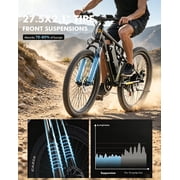 Qlife Racer 27.5 Electric Bicycle for Adults, Full Suspension 21-Speed Mountain Ebike with 500W Brushless Motor, 48V 10.4AH Removable Battery 55 Miles Black