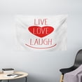 thumbnail image 1 of Live Laugh Love Decor Tapestry, Way of Life Style Heart Icon with Smiling Form and Phrase Artsy Design, Wall Hanging for Bedroom Living Room Dorm Decor, 60W X 40L Inches, Red White, by Ambesonne, 1 of 2
