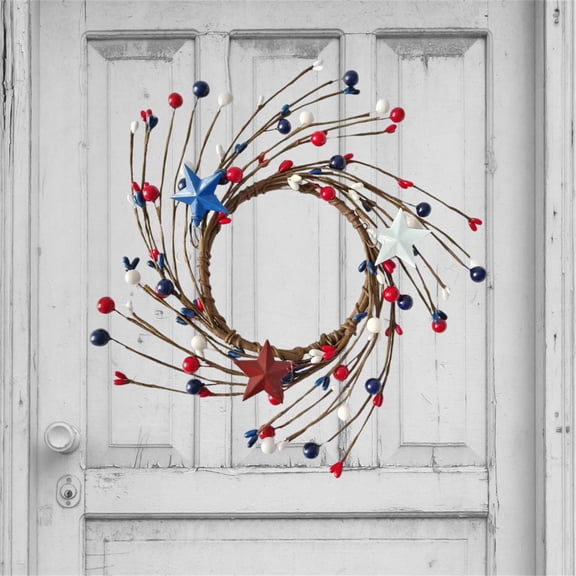 4Th of July Decor, Berry Wreath, Red White and Blue Decorations, 10 in Diameter, Stars, Patriotic Decorations, Independence Day Decoration, White Decor, Americana Styling, 1 Pc