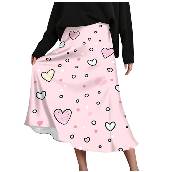 LYEAA Skirts for Women High Waist A Line Printed Midi Skirt Breathable Side Zipper Summer Trendy Skirts Pink M