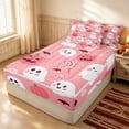 thumbnail image 3 of Erosebridal Cute Ghost Zipper Twin Comforter Sets with Fitted Sheet and 2 Pillowcases, Cartoon Pumpkin Lollipop Cobweb Zipper Bedding Set for Girls, Light Pink Orange White, Pink Reversible, 3 of 7