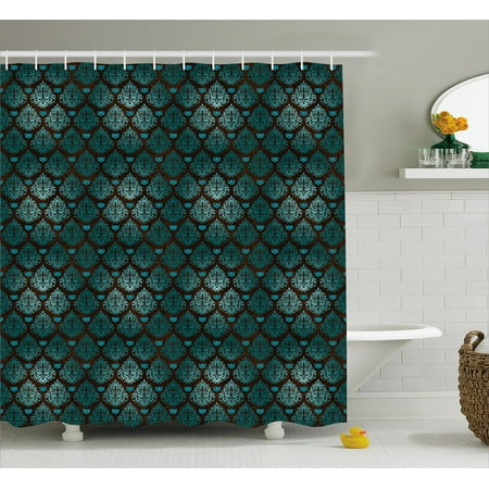 Brown And Blue Shower Curtain Abstract Vintage Fl Design Damask Brown And Blue Shower Curtain Abstract Vintage Fl Design Damask Pattern Ornate Grungy Swirls Fabric Bathroom Set With Hooks Teal Pale