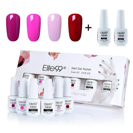 Uv Top Coat For Nails Elite99 8ml Gel Polish Soak Off UV LED High Quality Gel Nail Polish Kit With Top Coat Base Coat Nail Art Gift Box Set of 6 C027 ()
