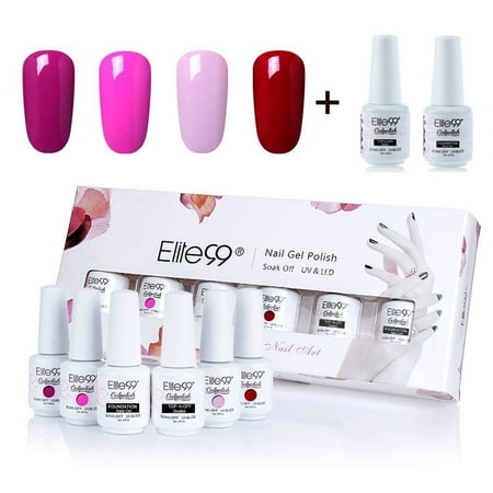 Elite99 8ml Gel Polish Soak Off UV LED High Quality Gel Nail Polish Kit With Top Coat Base Coat Nail Art Gift Box Set of 6 (Best Gel Nail Kit With Uv Light)