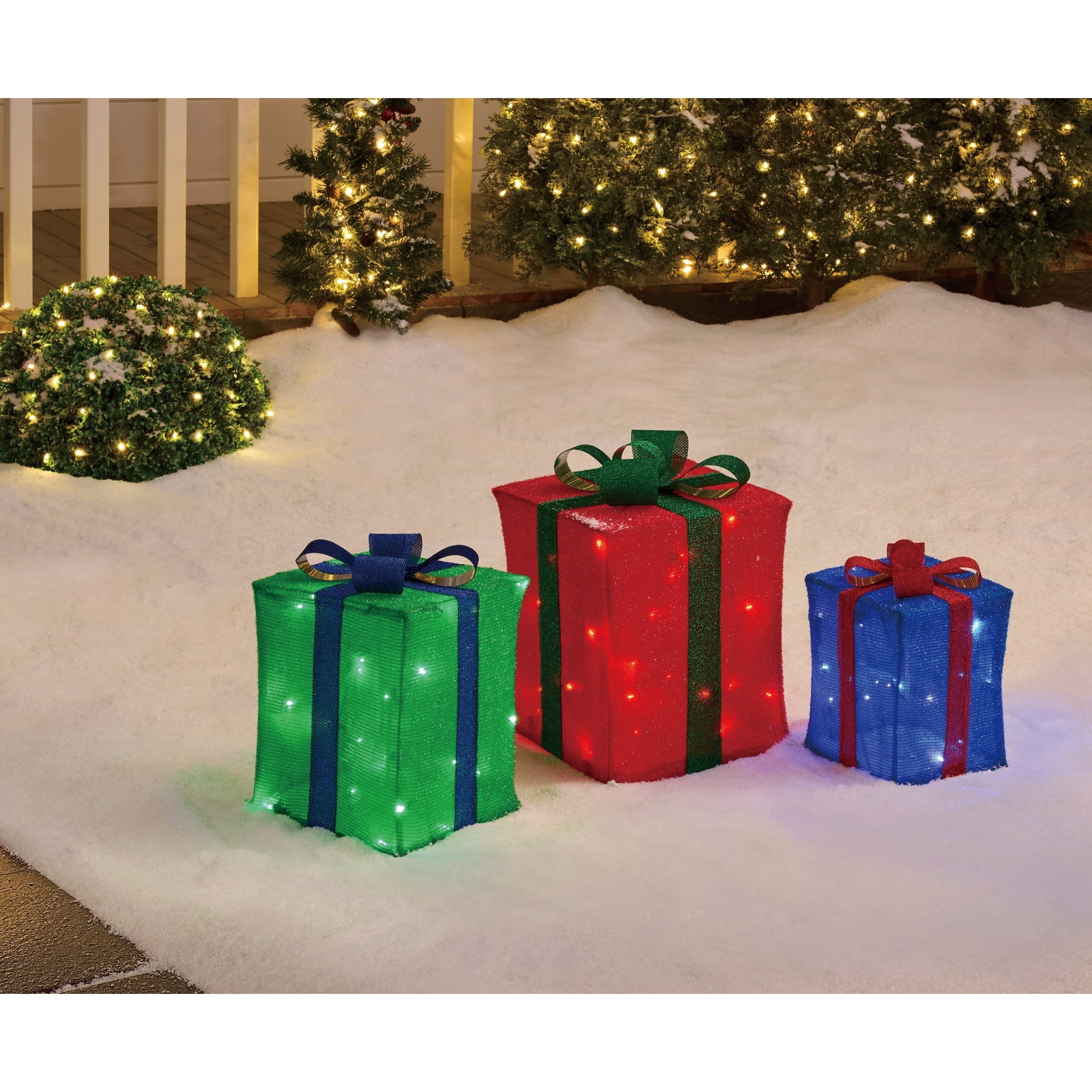 Indoor/Outdoor Light-Up Gift Boxes Christmas Decorations with 70 LED Lights, Multicolor, Set of 3, by Holiday Time