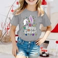 thumbnail image 2 of MIXUE Toddler Girls Tops & T-Shirts Kids Children Easter Bunny Round Neck Short Sleeve Casual Solid Color Tops Pullover Tee Shirts Sportwear,Gray,8-9 Years, 2 of 4