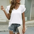 thumbnail image 4 of Summer Tops for Women Ruffle Short Sleeve Tunic Tops V Neck Blouses Loose Fit Solid Color Dressy Casual Work Shirts, 4 of 5