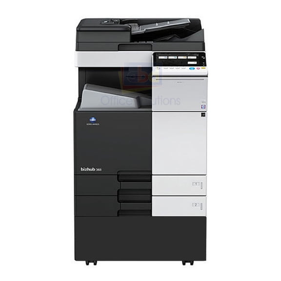 Pre-Owned Used Konica Minolta Bizhub 368 Monochrome Laser Multifunction Printer - 36ppm, SRA3/A3/A4, Copy, Print, Scan, Email, USB, Auto Duplex, Automatic Document Feeder, 1800 x 600 DPI, 2 Trays, Stand