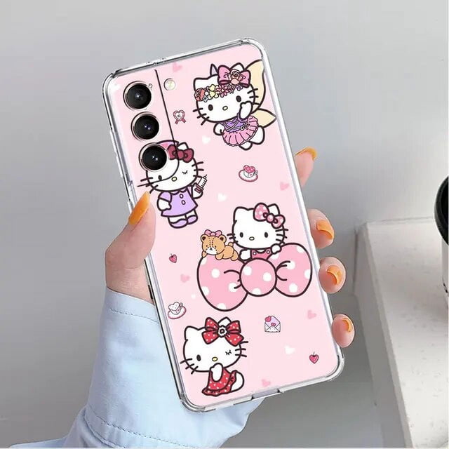 Cartoon Hello Kitty Cute Clear Case For Samsung Galaxy S22 S20 FE S23 S21 S10 S9 Plus Note 20 Ultra 10 Transparent Phone Shell LXY