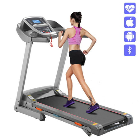 Clearance! ANCHEER Treadmill 3.0HP APP Bluetooth Control 3/5% Incline Electric Folding Treadmill With 12 Preset Program, Large LCD Screen,MP3,Cushioning System and Quick Speed key HFON