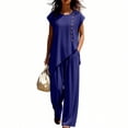 thumbnail image 6 of MLCDZ Sets for Women 2 Piece Button Round Neck Short Sleeves Tops and Wide Leg Loose Fit Pants Set Matching Beach Vacation Outfit with Pockets, 6 of 7