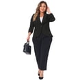 thumbnail image 3 of DARING DIVA Women's Plus Blazer 3/4 Ruched Sleeve Open Front Jacket 3X Black, 3 of 6