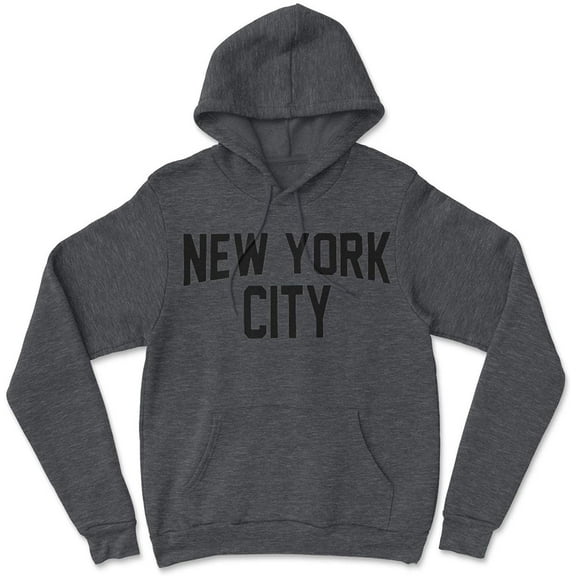 New York City Hoodie Men's Shirt Gray & Black Screen-Printed Sweatshirt Black Heather, XL