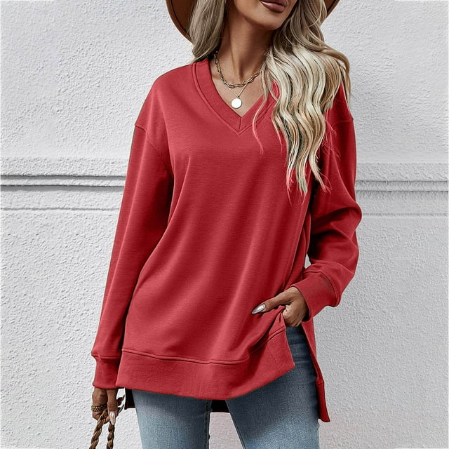 Babysbule Chandails Sans Capuche pour Femmes Automne et Hiver Mode Col en V Manches Longues